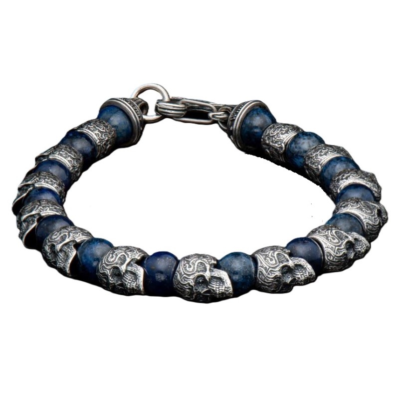 William Henry Sterling Silver Beaded Skull Bracelet